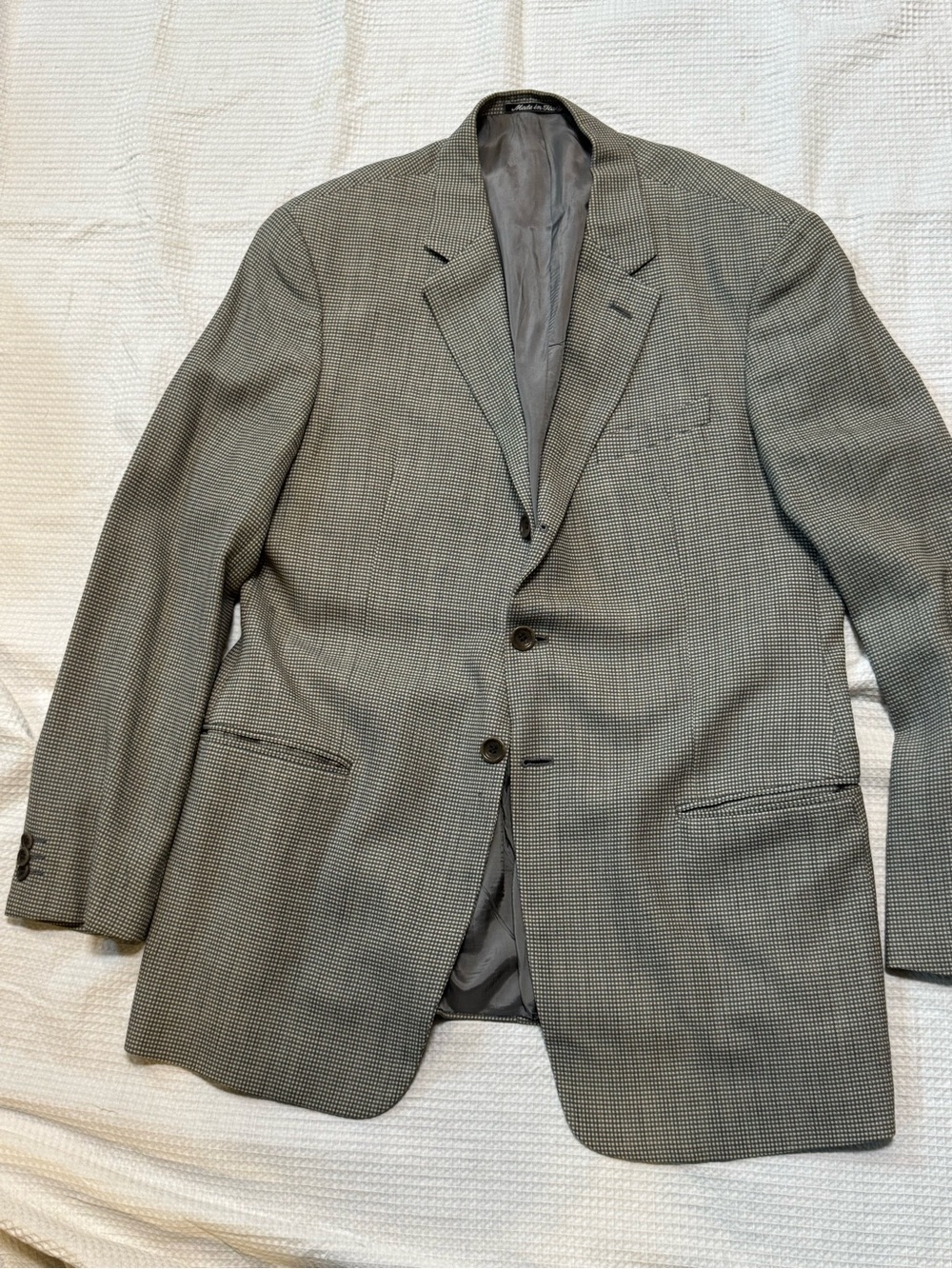 Armani Collezioni made in Italy Men's Gray Patterned 3 roll 2 Button Blazer